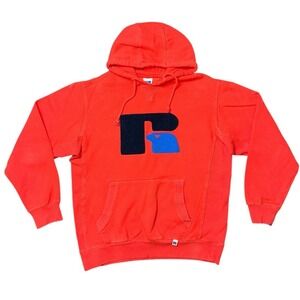 Russell Y2K Logo Orange Mens Hoodie Sweatshirt Sz‎ Medium A86092